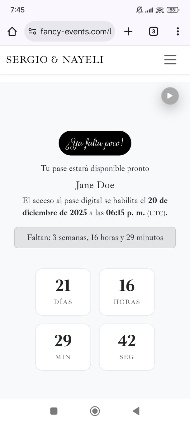 Pantalla de cuenta regresiva